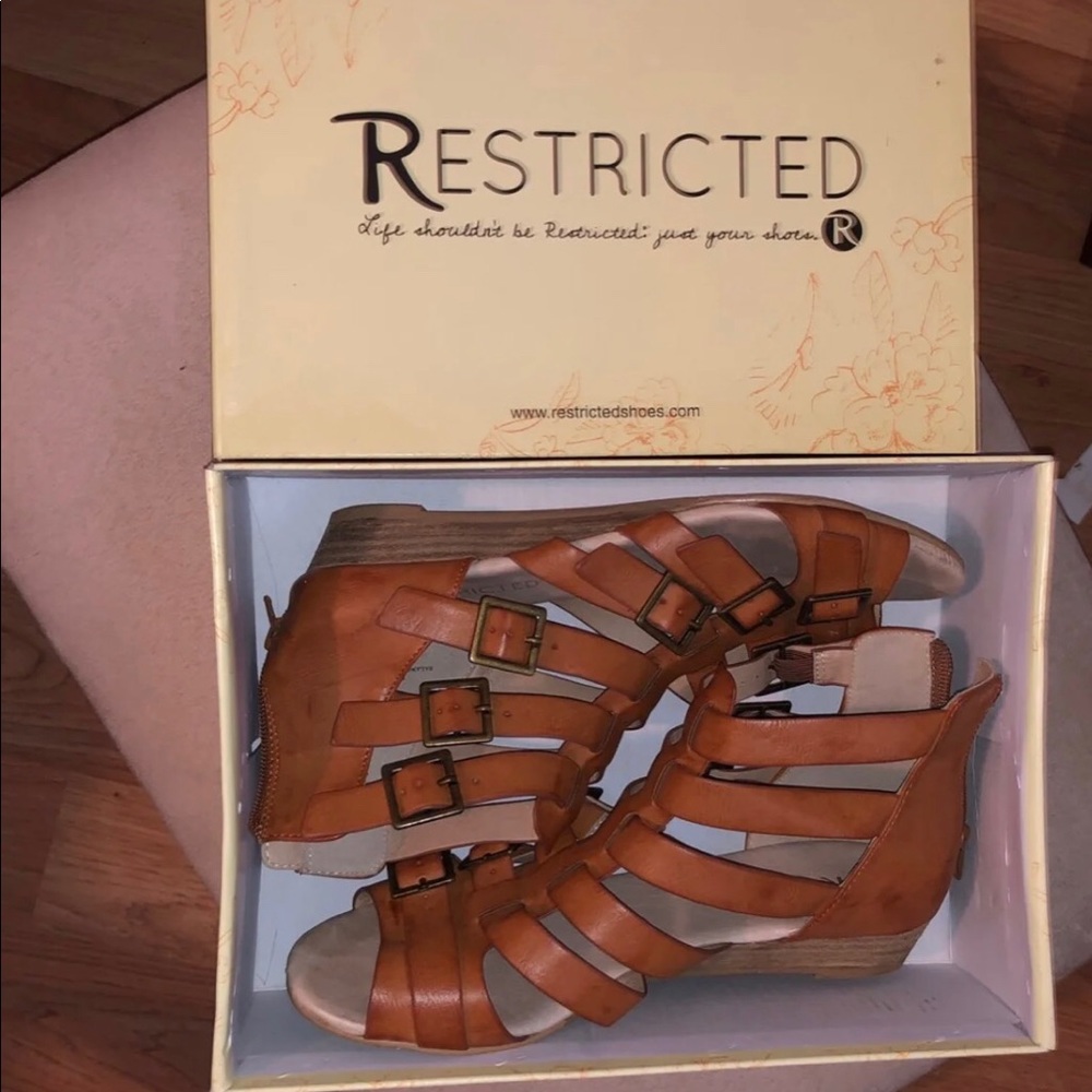 Restricted Deity Camel Buckled Gladiator Sandal